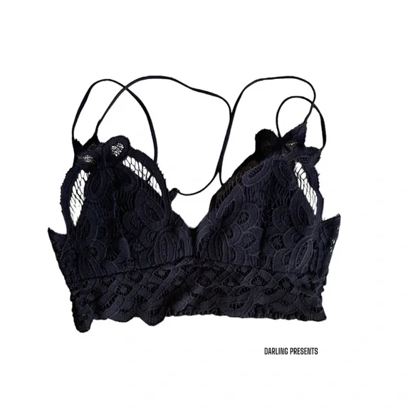 Miss Sparkling Lace Scalloped Eyelet Bralette Women Color Black Size XL - Picture 6 of 10